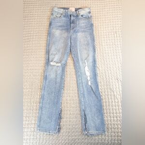 Revice Women's Size 29 Medium Wash High Rise Distressed Straight Leg Jeans Denim